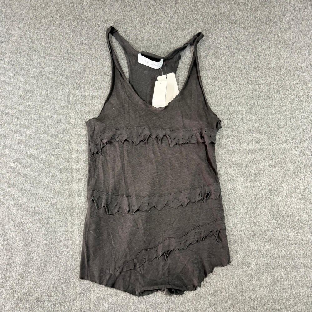 IRO Jeans Bohamspe Grey‎ Linen Distressed Ruffle Racerback Tank Top Small NEW